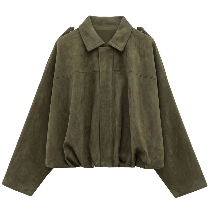 Freya™ | Kvinne Cropped Suede Bomberjakke